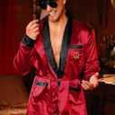 Halloween Red Silky Robe Jacket Costume Set Men's Captain Outfit with Hat Sunglasses Funny Adult Party Cosplay, Large