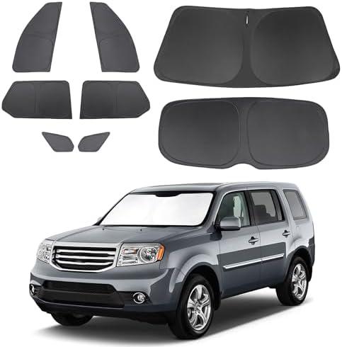 8PCS Windshield Sun Shade Custom Fit for 2009-2015 Honda Pilot SUV Accessories Foldable Sunshade Side Rear Window Shade Cover Full Set Privacy Protection Keeps Car Cool