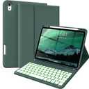 kenke for iPad 11/10th Gen Case with Keyboard 11/10.9 inch 2025 A16/2022, Detachable Wireless Bluetooth Keyboard Case with Right Side Pencil Holder, Backlit White Square Keycaps (Dark Green