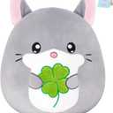 13-Inch Chinchilla Plush Pillow with Four-Leaf Clover, Ultrasoft Grey Chinchilla Stuffed Animal Toy Hugging Throw Toy Gifts for Bedding, Kids Sleeping Kawaii Pillow
