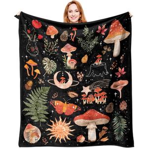 Mushroom Blanket Gothic Gifts for Women Men - Gothic 50"X60" Soft Throw Blanket - Mushrooms Derco Present for Woman Man Boys Girls Mushrooms Decorations Gifts