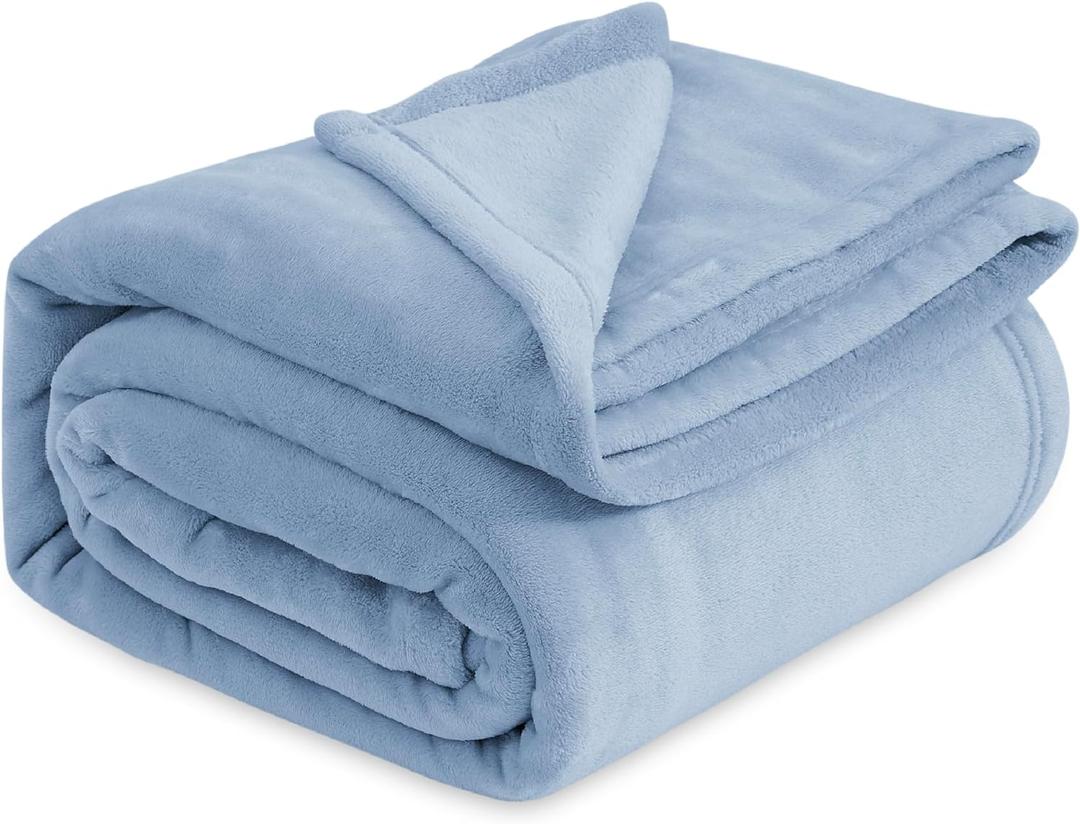 Bedsure Fleece Bed Blankets Queen Size Light Blue - Soft Lightweight Plush Fuzzy Cozy Luxury Blanket Microfiber, 90x90 inches (Queen (90" x 90"))