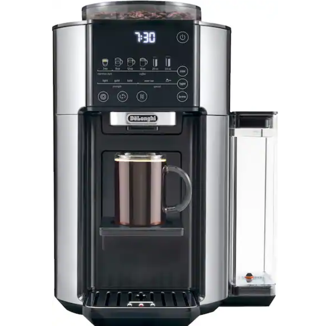 De'Longhi - TrueBrew Automatic Single Serve, 8 oz to 24 oz Coffee Maker with Bean Extract Technology - Stainless Steel