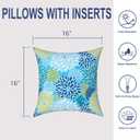 Outdoor Throw Pillows 16x16 Inch, Water Repellent Patio Pillows with Inners Set of 2 for Patio Furniture Home Garden, Dahlia Blue