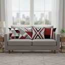 Burgundy and Gray Geometric Throw Pillow Covers 18x18 Inch Set of 4,Modern Geometric Abstract White Linen Decorative Pillowcases for Couch, Sofa, Living Room, Farmhouse Home Decor