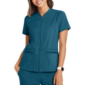 Oakgarden Women's Scrub Top Full Zip up Short Sleeve Nurse Shirts with 2 Zipper Pockets Jackets Lightweight Medical Uniform (Blue, S)