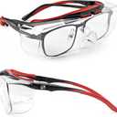 LANON Safety Glasses Over Eyeglasses, ANSI Z87.1 Lenses with Anti-Fog & Scratch, UV Protection, Soft TPR Nose Pads, Adjustable Protective Eyewear Goggles