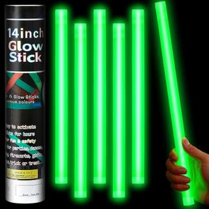 Lewtemi 5 Pcs Large Glow Sticks, 14 Inch Jumbo Light up Sticks Holiday Colorful Sticks Emergency Glow in The Dark Party Supplies for Camping, Halloween, New Year (Green)