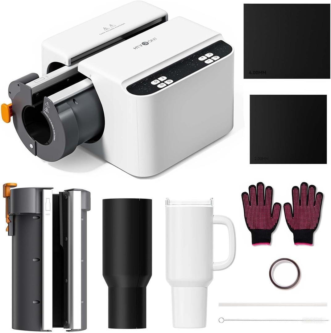HTVRONT A200 Auto Tumbler Heat Press Pro Kit - 2 in 1 Tumbler Heat Press Machine for 15-30 OZ Skinny Tumblers & Glasses, with Heat Plate Attachment for 40 OZ Detachable Handle Tumblers, White