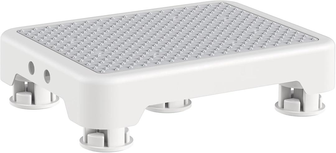 Ronlap One Step Stools for Adults, Portable Safety Step Platform for Seniors Small Plastic Bedside Step Stool Mobility Wide Step Stools Elderly Assistance for Shower Bed Car Stair Outdoor, White-Gray