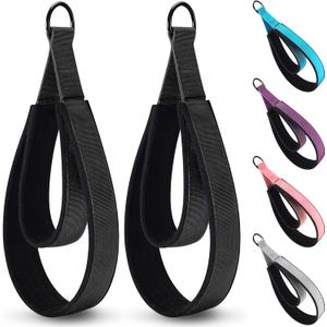 2PCS Comfortable Enhanced Thickness Pilates Double Loop Strap - D-Ring Strap for Home Gym & Yoga Workout Accessories (Black)