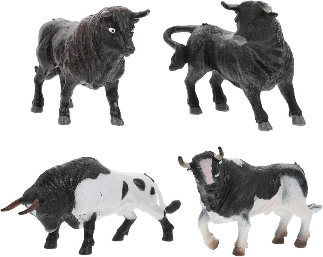 Toyvian Miniature Cattle Figurines Set - 4pcs Animal Figures: Cow, Bull, Farm Animals - Cognition Toys, Cake Toppers for Desktop Decor