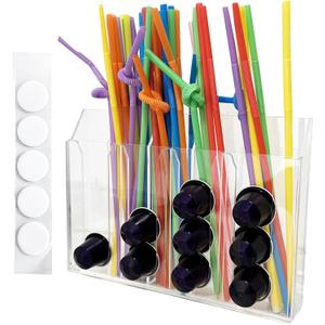 Acrylic transparent straw rack, coffee capsule storage container, double-sided adhesive tape, reusable storage containers for kitchen counters, cabinets, restaurants, and bars