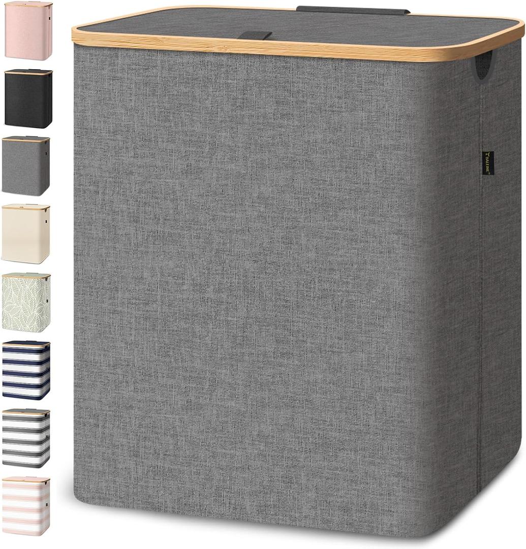 140L Laundry Hamper with Lid, Large Laundry Basket Bin, Grey