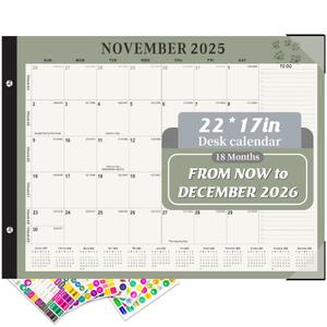 Gannyfer Desk Calendar 2026, Large 2026 Desk Calendar 22" x 17", Now - Dec 2026, 18 Monthly Academic Desktop Calendar with To-Do List and Notes, Plastic Cover, Thick Paper, 2026 Calendar for Planning and Organizing(6 Stickers)