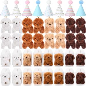 20 Pcs Mini Stuffed Animals Set Includes 20 Birthday Hats 20 Kraft Paper Boxes for Animal Theme Birthday Party Supplies Favors Gifts(White,Cute)