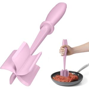 Meat Chopper, Hamburger Grinder, Premium Heat Resistant Smasher for Ground Beef, Burger Grinder Nylon Potato Mix Tool-Pink (1 Pack)