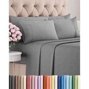 Queen 6 Piece Sheet Set - Cooling & Breathable - Hotel Luxury Bedding, Includes Fitted Sheet for Women, Men, Kids & Teens - 1 Flat, 1 Fitted Sheet, 4 Pillowcases w/Deep Pockets - Heathered Grey