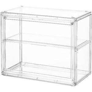2 Tiers Clear Display Case for Figures, Acrylic Storage Organizers Box with Magnetic Door, Wall-Mounted Dustproof Showcase for Collectibles Action Figure