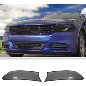 JWWY Headlight Headlamp Front Driving Light Lamp Cover Lens Shell Trim Fit for 2015-2024+ Dodge Charger Exterior Accessories ABS 2PCS Smoked Black