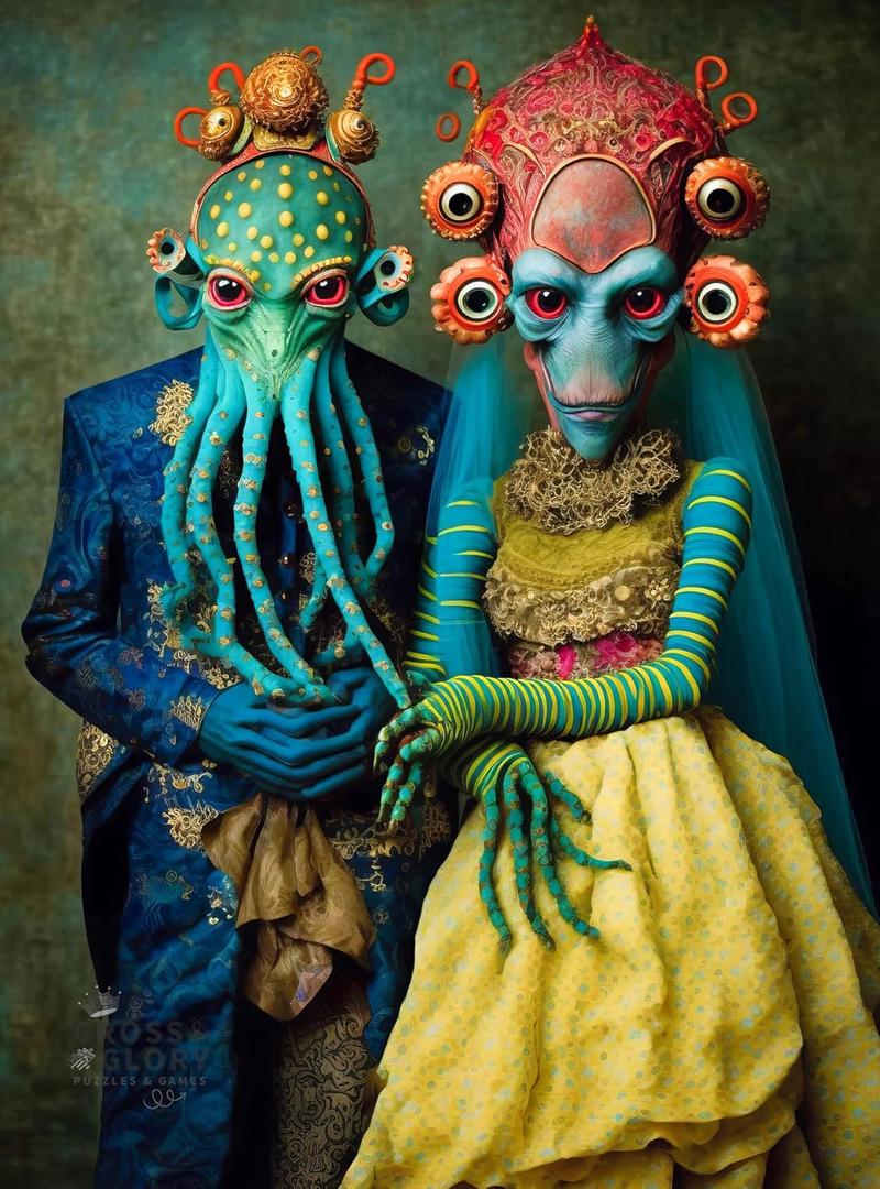 Cross & Glory - Meet The Aliens: Xantara and Nykara - 1000 Piece Jigsaw Puzzle | Unique Alien Couple Artwork | Satin Finish