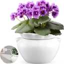 1 Set 7.5 Inches African Violet Pots Self Watering White Ceramic Pot for Indoor Plants, Flowerpot with Highly Absorbent Inner Pot for Busy Plant Lovers, Plant Care