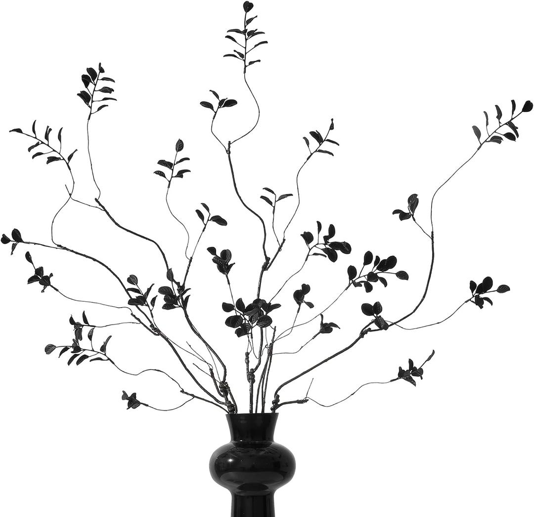 Halloween Black Artificial Branches 38.5 Inch 4 Pcs Realistic Ficus BranchesArtificial Stems Realistic Touch Flexible Branches Fake Plant, for Halloween Decor Tables Vases Garden Decoration