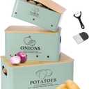 Kitchen Vegetable Storage Set of 3, Metal Onion Garlic Potato Storage Set, Kitchen Canisters Vegetable Keeper Containers with Aerating Holes and Wooden Lid (Sage Green)