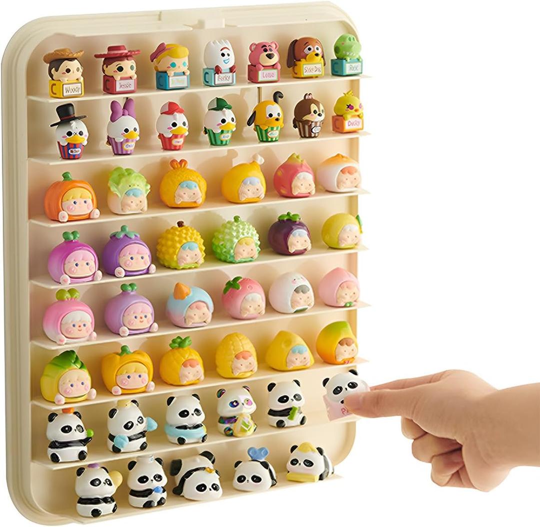 Clear Display Case for Mini Figures, Wall-Mounted Figures Display Box, Multi Story Minifigure Display Cabinet Suitable for Collectibles Action Figures Under 1.57 Inches (Cream)