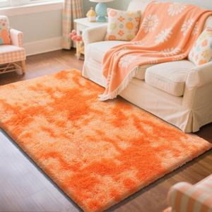 Mottling Orange Fluffy Rug Shag Area Rug, 2x4 Area Rugs for Girls Bedroom, Soft Cute Baby Play Mat, Indoor Floor Carpet for Teen, Nursery, Preppy Dorm, Plush Aesthetic Bedside Rug