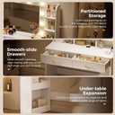 LUCKRACER Vanity Desk with LED Lights Mirror & Charging Station, Makeup Vanity with Storage Drawers and Shelves, Modern Dressing Table for Women Girls Bedroom, Ivory White