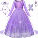 Princess Dress for Girls Purple Princess Dress Up Clothes with Accessories Halloween Snow Queen Party Cosplay (4T/110)