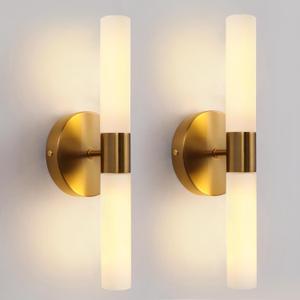 Wall Sconces Set of Two, Brass Gold Bathroom Sconces Wall Lighting with White Glass, Modern Sconces Wall Decor Set of 2 Wall Light fixtures for Bathroom Mirror Living Room Hallway Wall Lamp