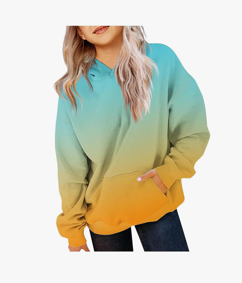 Oversized Hoodie Shirts Dressy Casual Long Sleeve Gradient Color Hooded Pullover Tops Loose, Large