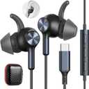 USB C Earbuds Wired with Mic for iPhone 17 16 Pro Max Samsung S25 S24 Ultra FE Wired Earphones USB C,Type C Headphones with Earfins Hook for iPad 10 Air Galaxy A16 A17 S23 S22 Pixel 9 10 Pro, Blackblue