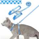 azuza Cat Harness and Leash Set for Safe Walking and Travel, Escape Proof Cat Harness, Lightweight Soft and Comfortable, Adjustable Kitten Harness for Cats, Blue Plaid, Neck Girth: 7"-10", Chest Girth: 10"-17"
