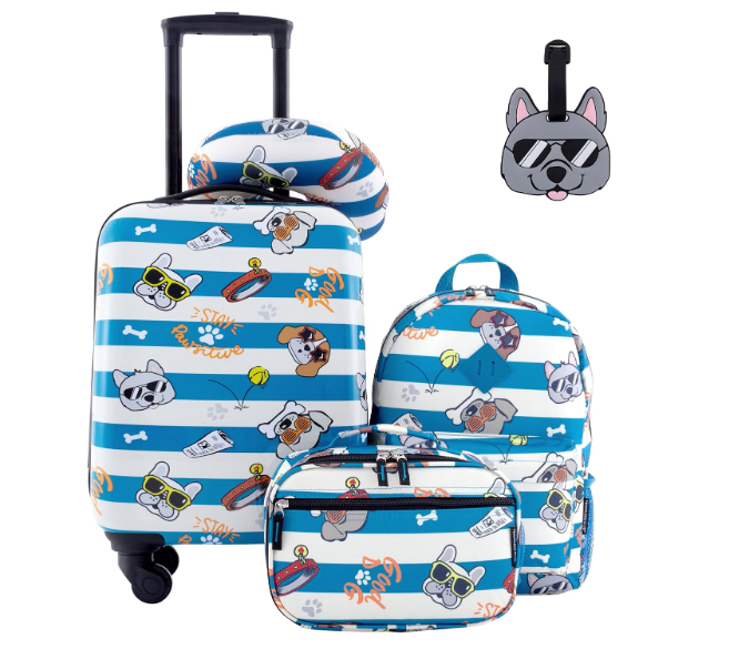 Travelers Club 5 Piece Kids' Luggage Set, Cool Dog