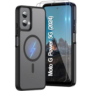 Pilaru Magnetic for Motorola Moto G Power 5G 2024 Case:(12FT Military Grade Drop Protection) Translucent Matte Slim-Shockproof Non Slip Anti-Fingerprint Hard Rugged Protective for GPower 2024 (Black)