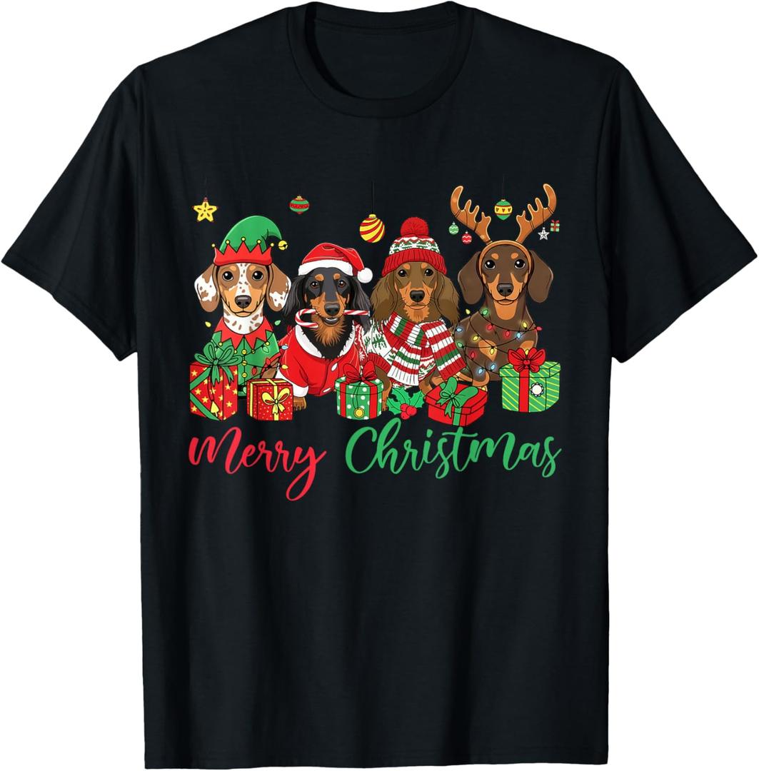 Dachshund Dog Christmas Lights Santa Xmas Pet Dog Lover T-Shirt 3XL
