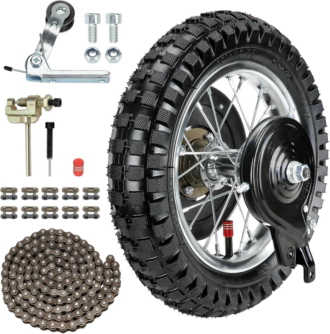 12-1/2 x 2.75 12.5x2.75 Rear Wheel Assembly Replacement for Razor MX350 MX400 Dirt Rocket with Knobby Street Tire Inner Tube Rim 25H 132 Link Chain Tensioner Freewheel Sprocket Dirt Bike Parts