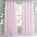 PONY DANCE Pink Blackout Curtains with White Sheer Overlay 84 Inches Length for Girls Bedroom, Double-Layered Room Darkening Window Drapes for Nursery Light Blocking(52 Inch Wide, 2 PCs)