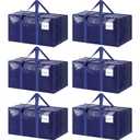 6 Pack Extra Heavy Duty Large Moving Bags with Strong Zipper & Comfortable Handles, Sturdy & Durable Clothes Storage Bags Totes Bins, Blue Packing Moving Boxes for College Supplies, Dark Blue