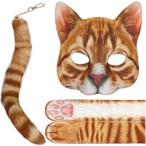 Valpeak 3D Cat Mask, Cat Headband, and Funny Cat Socks with cat Tails (Orange Cat Three-piece)