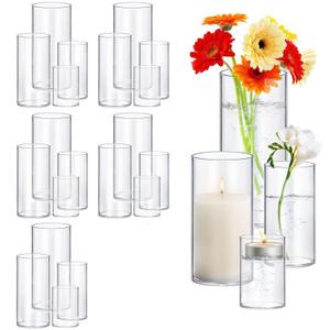 20 Pack Thick Glass Cylinder Vases 4,6,9,12 Inch Tall Clear Flower Vase Hurricane Floating Candle Holder for Table Centerpiece Wedding Home Decor