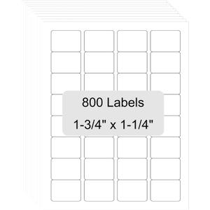 Mr-Label 1-3/4" x 1-1/4" Printable Matte White Waterproof Sticker Labels - Tear-Resistant - Laser/Inkjet Printing - Letter Sheet- Total 800 Labels MR685