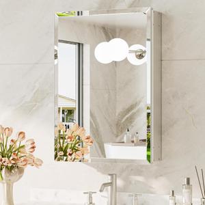 TokeShimi 16 x 24 Medicine Cabinets for Bathroom with Mirror, Assembly Required, Recessed Medicine Cabinet with Tempered Beveled Mirror, Stepless Adjustable Shelves, DTC Hinge
