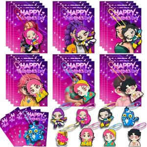 ValentinesDay Cards for Kids, 24 Valentines Day Cards with 24 Keychains Valentines Day Gifts for Kids Classroom Valentine Exchange Cards