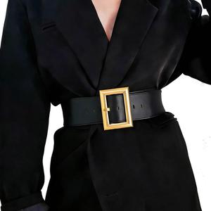 Yalice Wide Elastic Belt Women Gold Buckle Waist Belts for Dresses Retro Cinch Stretchy Belt for Ladies (Black, Fit Waist Size: 34''-39'')