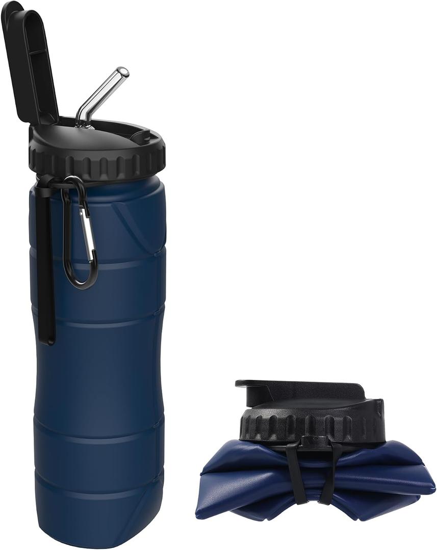 Collapsible Water Bottles, 22oz with Straw for Travel, Gym & Sports