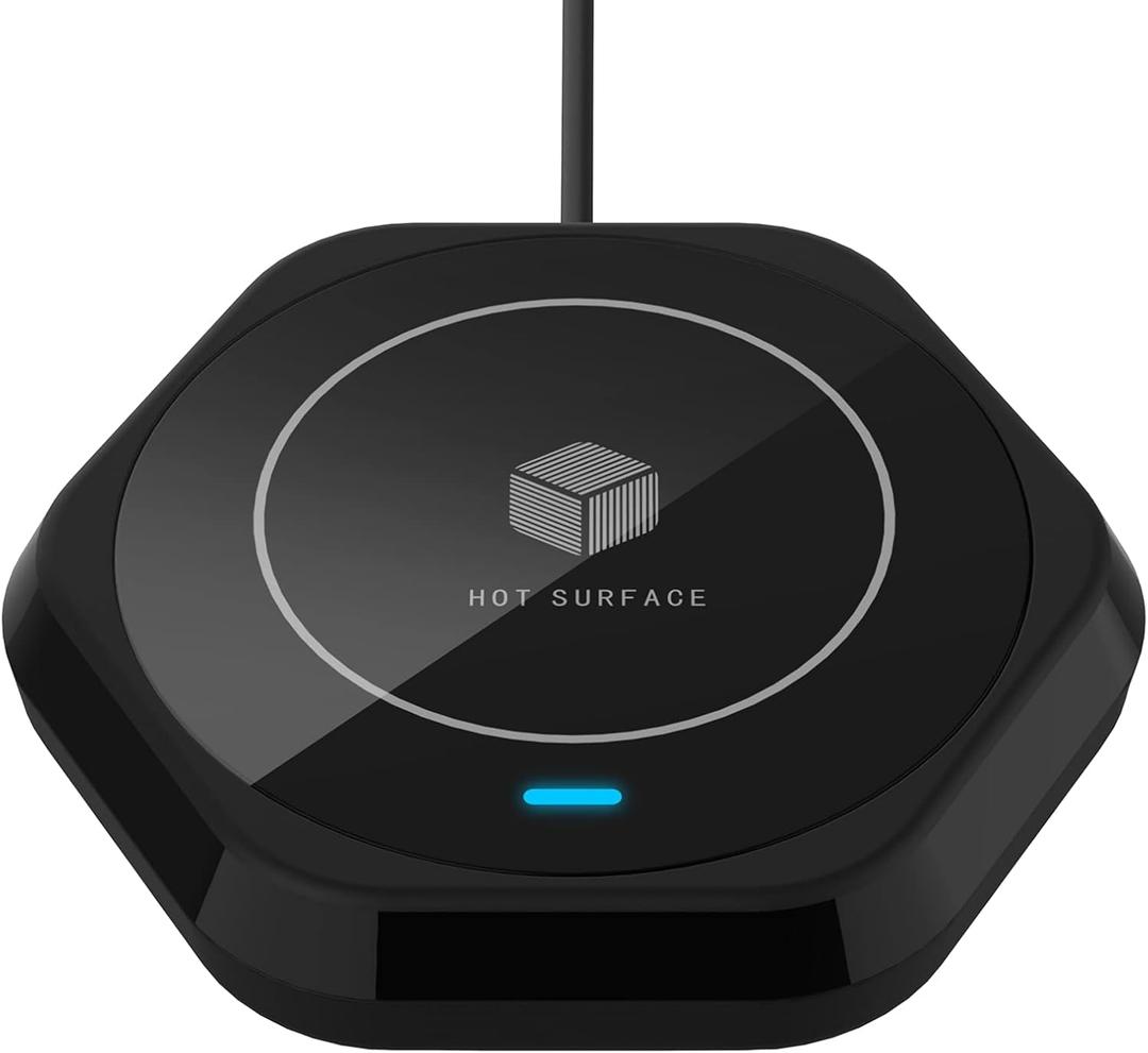 Smart Beverage Heating Plate Candle Wax Cup Warmer Electric Thermostat Coaster for Hot Coffee Milk Tea Water Cocoa Desk Home Office Use (R1 Black)